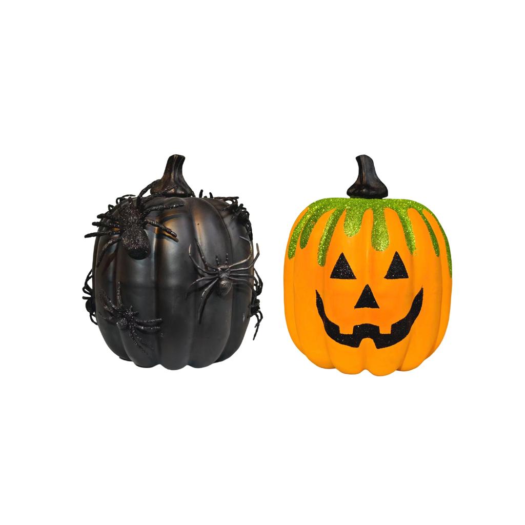Foam Pumpkin Halloween Decoration with Spider Accents for Indoor Outdoor Use Tabletop Window Sill Shelf Display Seasonal Holiday Decor
