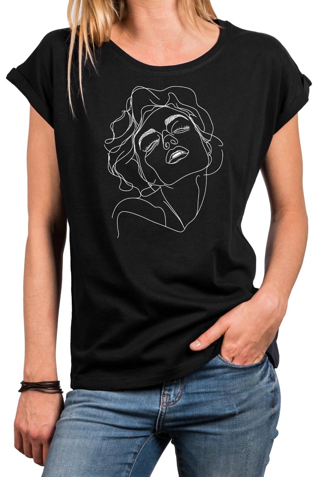 Ladies Women Face T-Shirt Tattoo Art Design Stylish Fashion Summer Tops- S