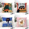 Cute Cat Illustrations Pillow Case Cotton Linen Fabric Square Zipper Pillowcase Home Decorative Living Room