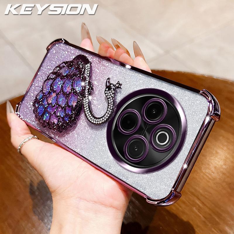 

KEYSION Протиударний чохол з гальванічним покриттям для IQOO Z10 5G Прозорий ТПУ Блискучий Інкрустований стразми підставка Лебідь Задня кришка для VIVO IQOO Z10 5G for IQOO Z10 фіолетовий