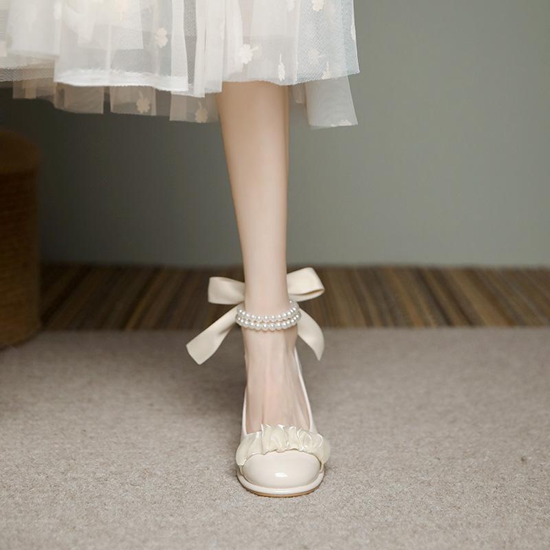Trendy brand French temperament high heels women's thick heels 2025 spring fairy style bridesmaid single shoes retro Mary Jane shoes