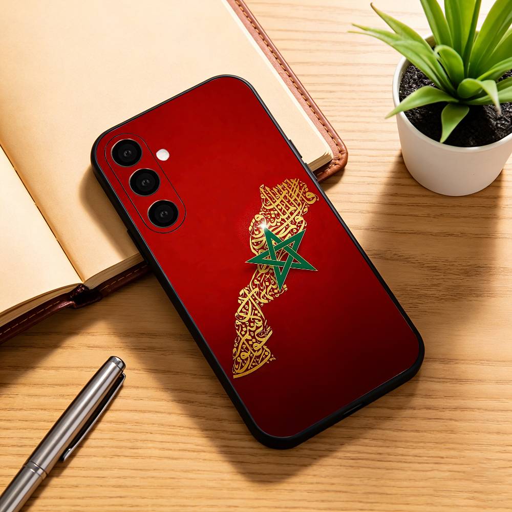 Morocco Flag Phone Case Black Silicone Soft For Samsung Galaxy A73,A72,A71,A70,A53,A52,A51