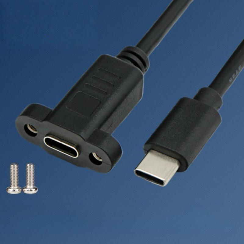 1 pièce Câble d'extension USB-C mâle vers femelle Type-C à montage sur panneau avec connecteur de verrouillage à trou de vis 0,3/0,5/1/1,5 mètre