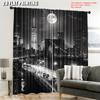 Black White Cursor New York City Night Scene Urban Life Brooklyn Manhattan Suitable Bedroom Living Room Dining Curtains Set Of 2 Made Polyester