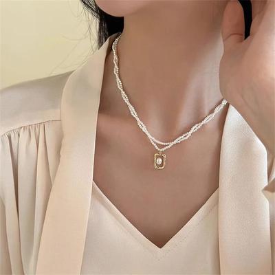 Korean New Imitation Pearls Choker Necklace Double Twist Chain Pendant Necklaces For Women Jewelry Girl Gifts Daily Wear