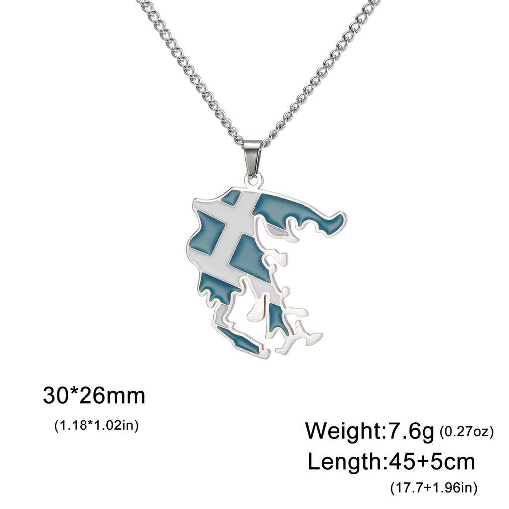  Drip Oil Greece Map Pendants Necklaces 2024 Stainless Steel Gold Silver Color Fashion Greek Flag Patriotic Jewelry Gifts
