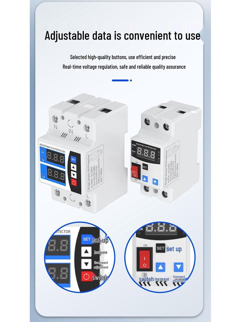 Adjustable Single-Phase DIN Rail Voltage Protector with Digital Display 220V 63/80/100A