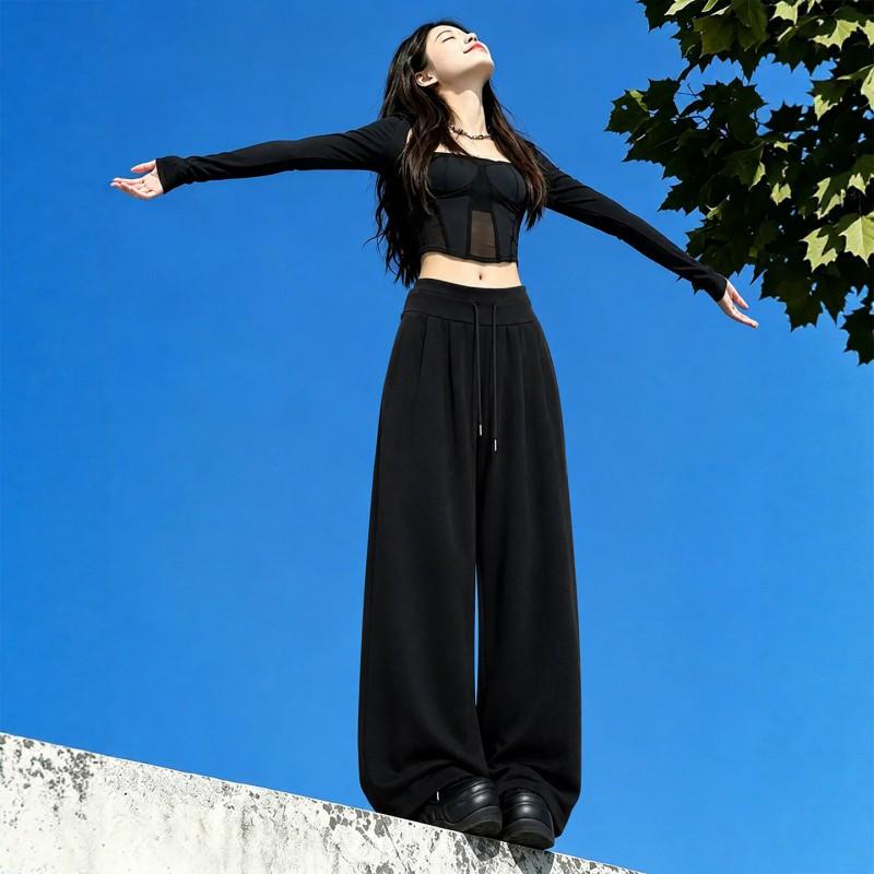 Womens Black Loose Wide Leg Sweatpants 2026 Fall Casual Relaxed Fit High Waist Comfortable Lounge Pants