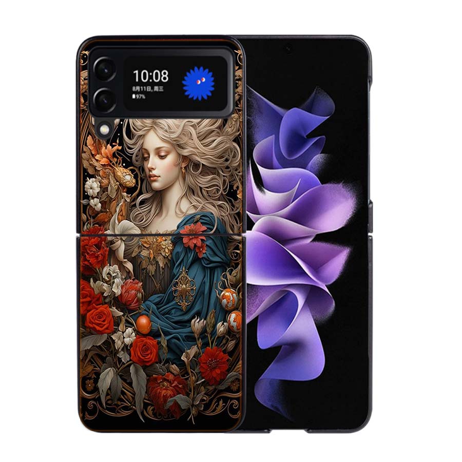 Exquisite Loish Style Blumen Handyhülle für Damen für Samsung Z Flip 7 6 5G Galaxy Z Flip4 Z Flip5 Z Flip3 Coque Schwarzes Hartes PC Sh