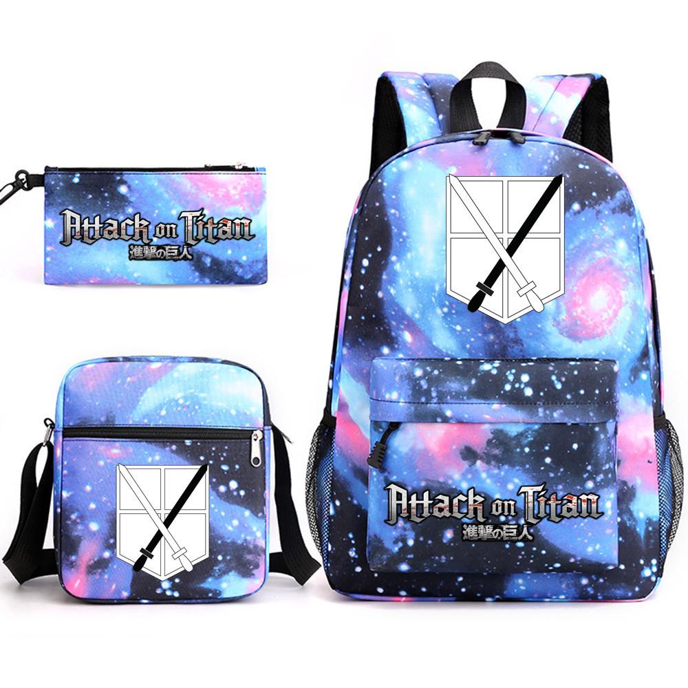 Attack Giant Attackontitan School Bag Three-Piece Printed Backpack Student Computer Canvas Bag