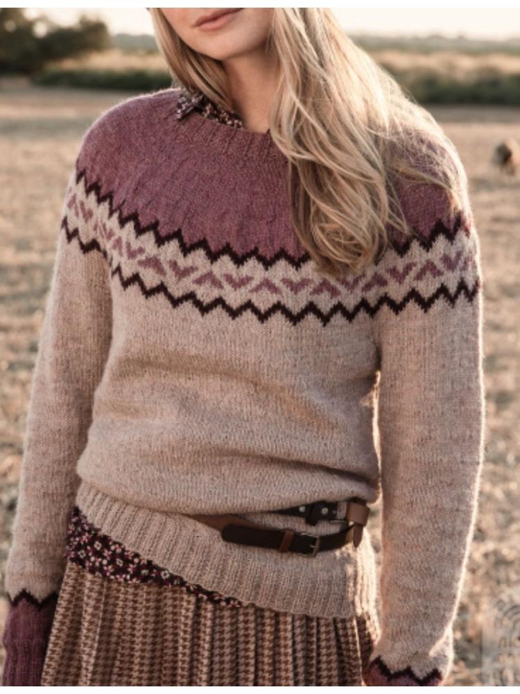 Pull en Tricot à Manches Longues pour Femme, Col Rond, Blocs de Couleurs, Coupe Ample, Tendance, Luxueux, Coupe Décontractée, Amincissant et Polyvalent