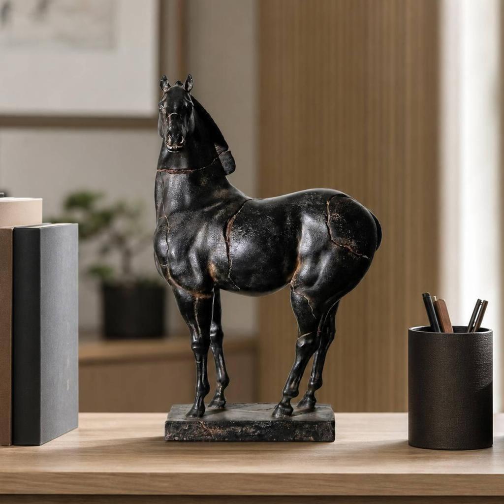 Horse Figurine with Base Tabletop Distressed for Office, Entryway