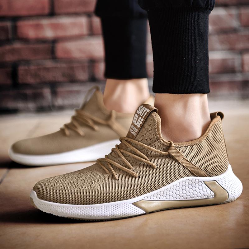 

2025 spring and autumn new sports shoes men s trend fly-woven breathable men s casual shoes running mesh men s shoes 44 бежевий