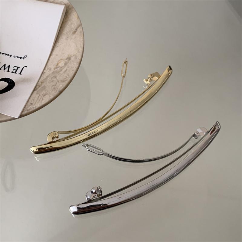 11cm Women New Simple Metal Golden Strip Long Barrettes Hair Clips Vintage Hairpins Automatic Smooth Spring Clip Hairgrip INS