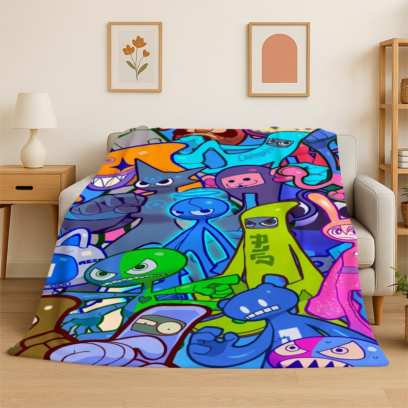 Game R-Rainbow Friends Cartoon Flannel Blanket Soft Warm Throw Blanket for Bedroom Living Room Bed Travel Camping Picnic Kid