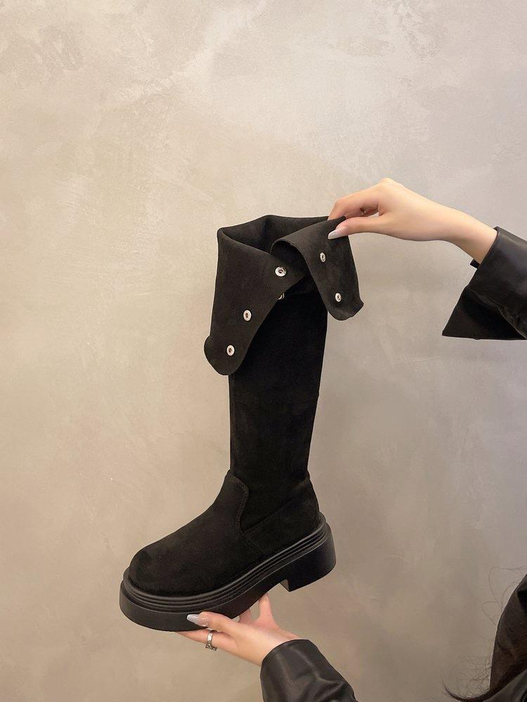 Small man but knee matte French boots women 2025 autumn and winter retro high tube belt buckle knight boots women