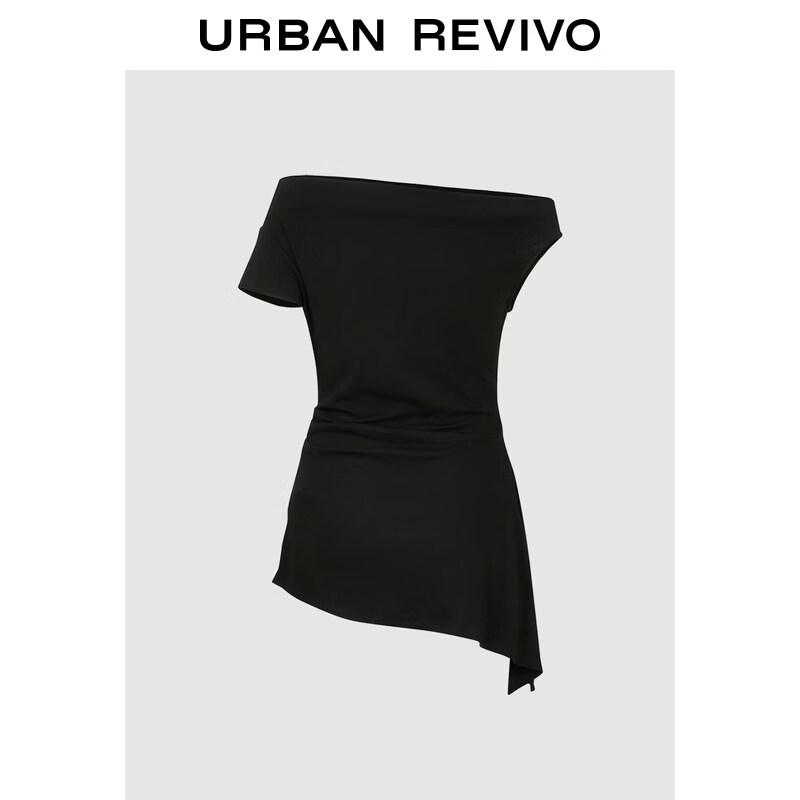 UR Women's Asymmetric Pleated Slim-Fit V-Neck T-Shirt