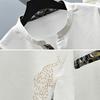 2Pcs/Set Men Summer Outfit Stand Collar Short Sleeve T-shirt Elastic Waist Drawstring Ice Silk Pants Set Tiger Print Casual Suit
