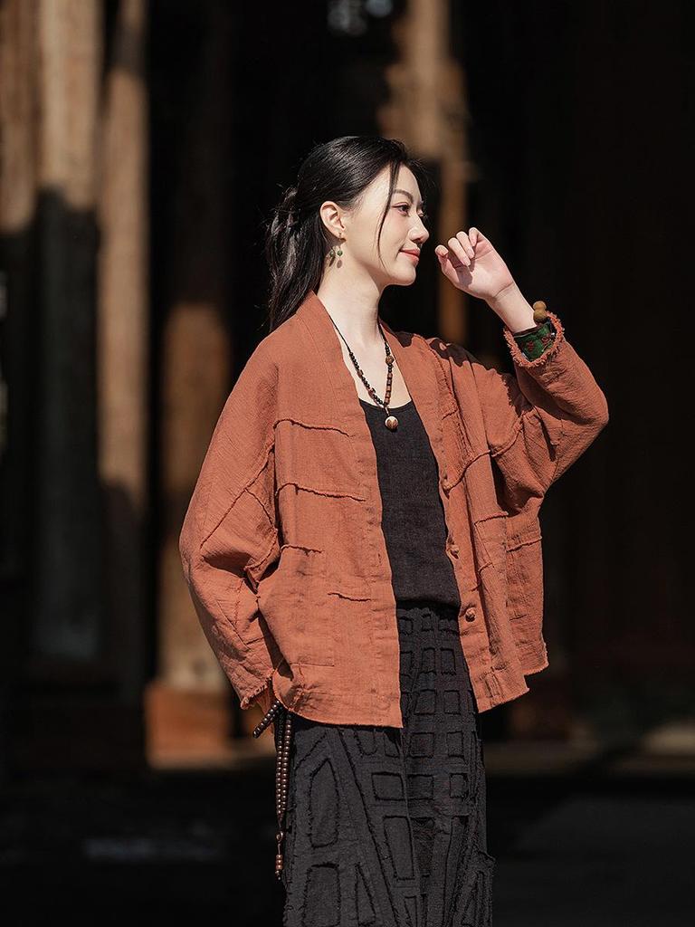 Vintage Frog Button Cotton Linen Retro Cardigan for Women