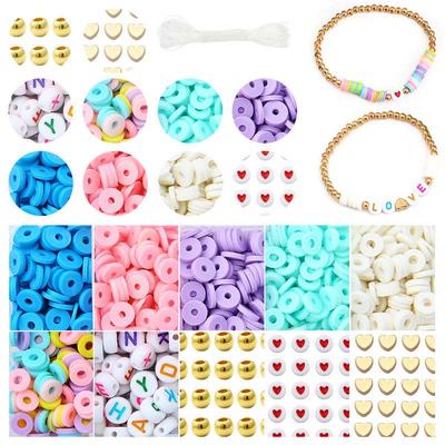 1100Pcs/Box Soft Clay Beads Alphabet Letter Beads Kit With Elastic Beading String Set For DIY Bracelet Necklace Jewelry Making Accessories