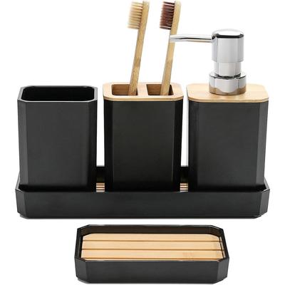 5 Piece Bathroom Accessories Set, Bathroom Accessories Gift, Soap Dispenser/Dish, Bohemian, Modern Decoration (Black)