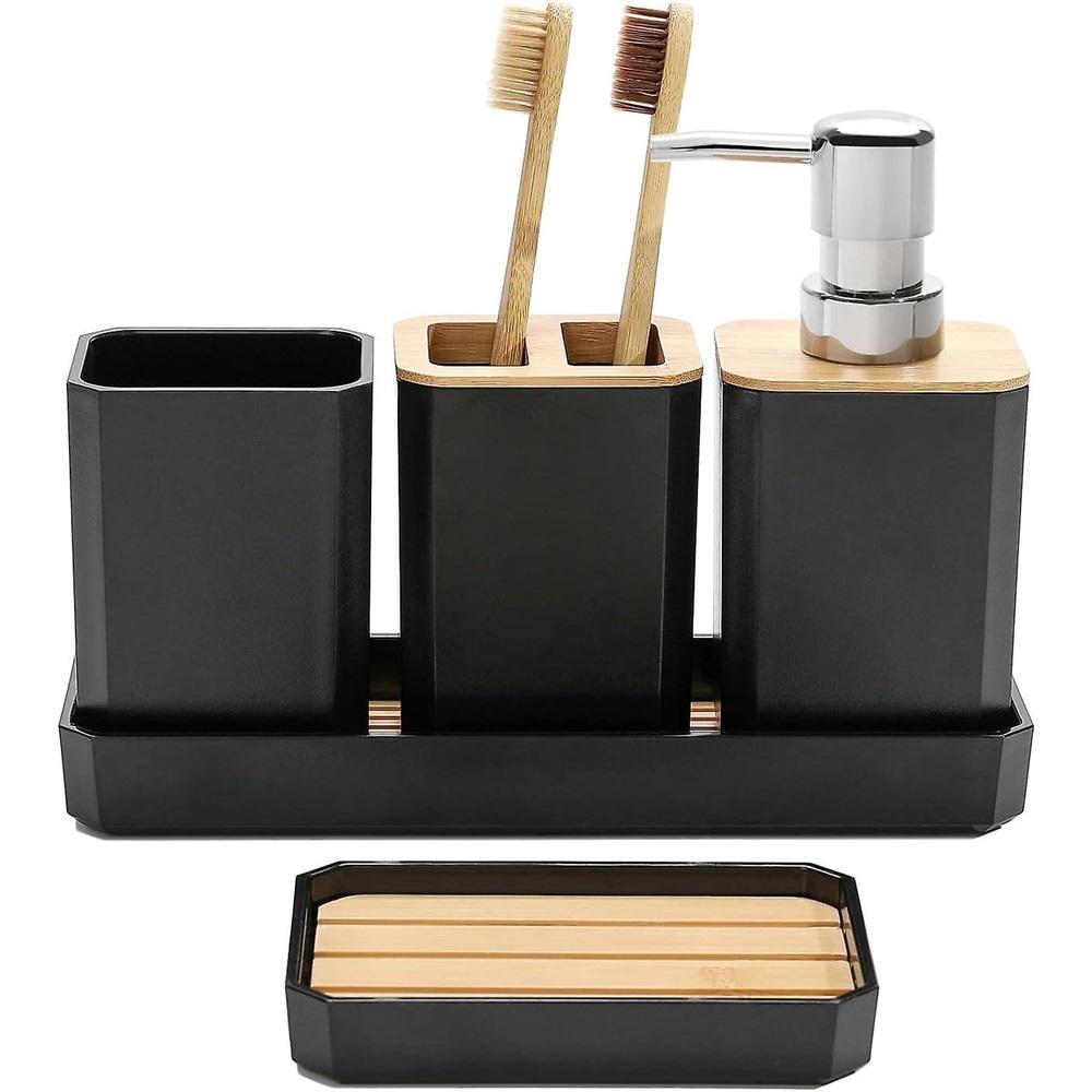 5 Piece Bathroom Accessories Set, Bathroom Accessories Gift, Soap Dispenser/Dish, Bohemian, Modern Decoration (Black)