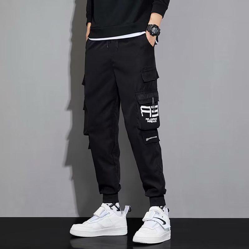 Men's Korean Style Multi-Pocket Jogger Cargo Pants - Spring/Summer Casual Long Pants for Students & Teens