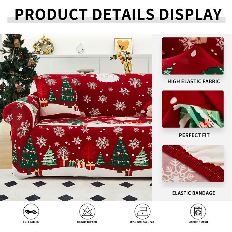 Christmas Sofa Protective Covers Living Room Elastic Living Sofa Slipcover Stretch All-inclusive Dining Chair Slipcover Couch Cover 1/2/3/4 Seater