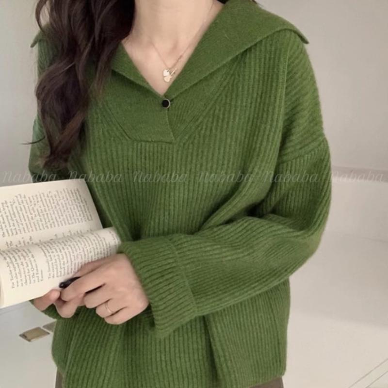 NaVaVa Loose Fit V Neck Collar Long sleeVe Knit Nk3386