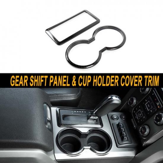Carbon Fiber Gear Shift Panel & Cup Holder Cover Trim Frame For Ford F150 09-14
