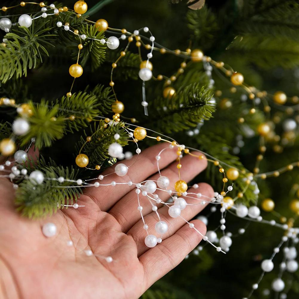 2026 Premium Plastic Artificial Pearl Flower Chain 10m Wreath Bead String Ideal for Christmas Wedding Party Tree Decor