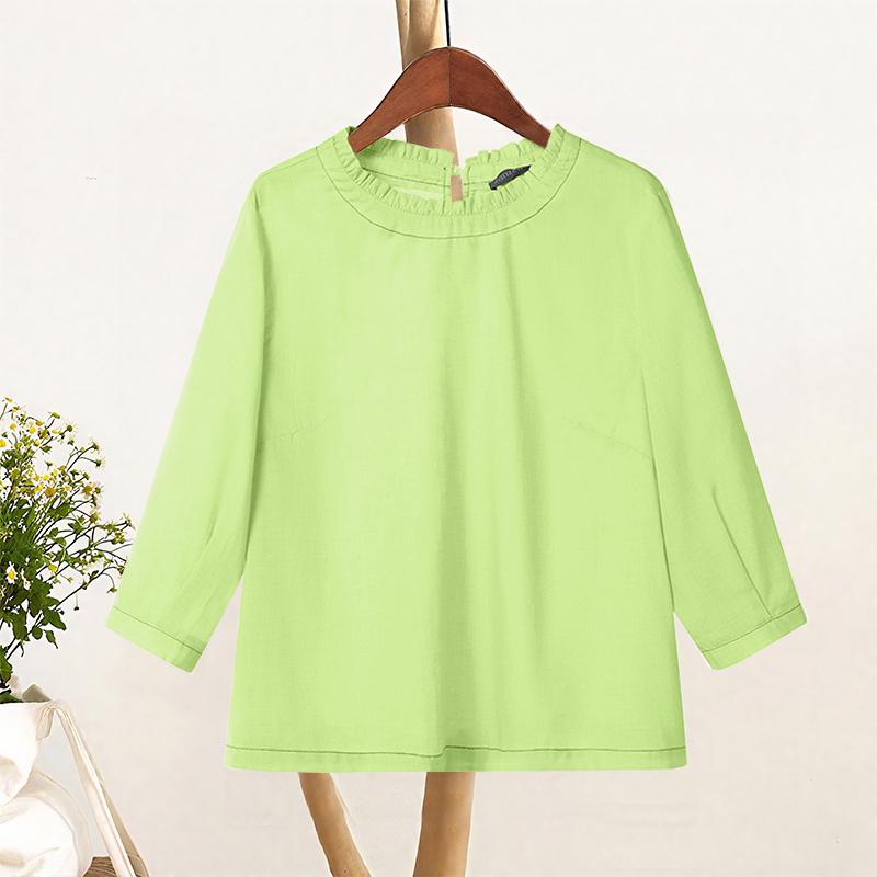 ZANZEA Women Casual Round Neck Solid Color Loose 3/4 Sleeve Blouse