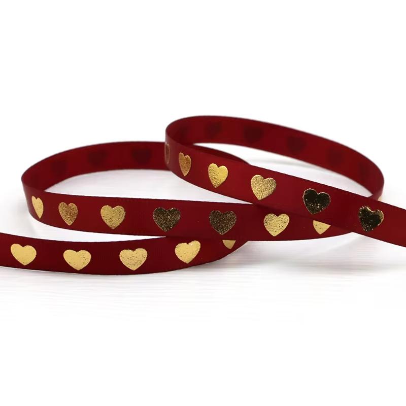 10 Meters/roll 1Cm Hot Stamping Peach Heart Ribbon Love Ribbons Valentine's Day Packaging Handmade Gift Packaging Decoration New