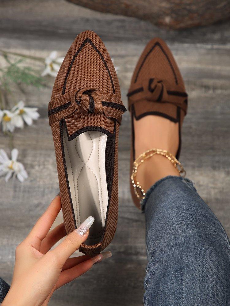 Women's Pointed Toe Flying Woven Loafers, Bow Decor Slim Fit Flat Shoes, Casual Slip On Daily Ladies Single Shoes