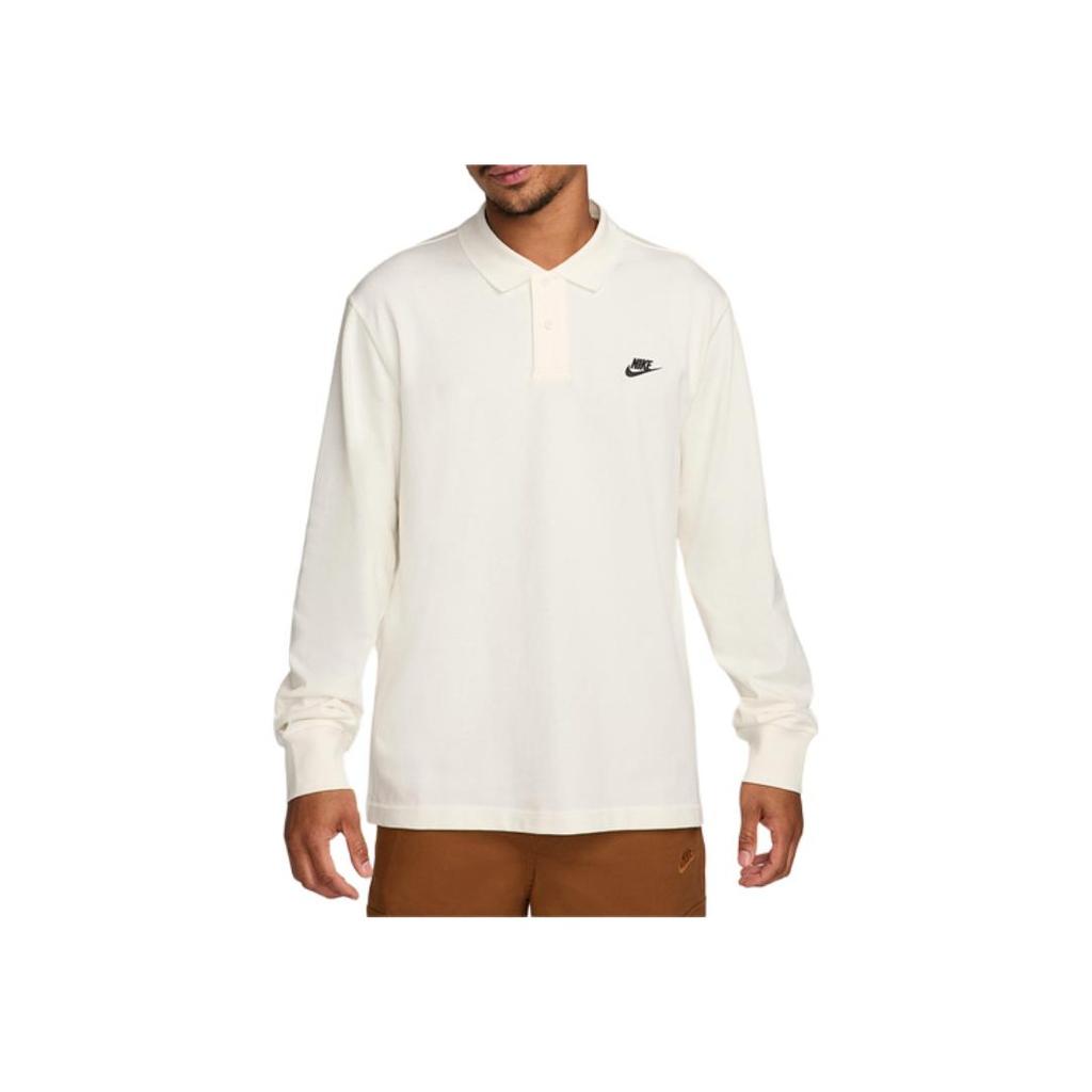 Nike Solid Color Letter Embroidered Knitted Long Sleeve Polo Shirt Men tops White FQ3418-133