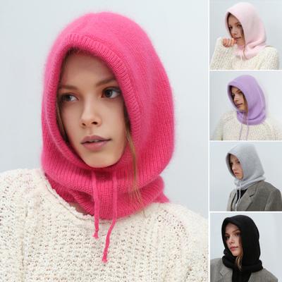 Wintermütze, gestrickt, verstellbar, mit Kordelzug, für Hals und Ohren, einfarbig, warm, Unisex, Herbst
