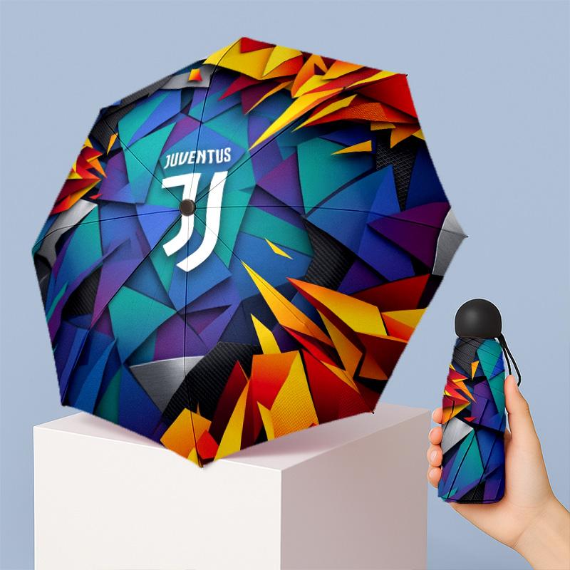 Juventus FC Pattern Printed Mini 5 Folds 8 Ribs Compact Umbrella Windproof Waterproof Lightweight Portable Folding
