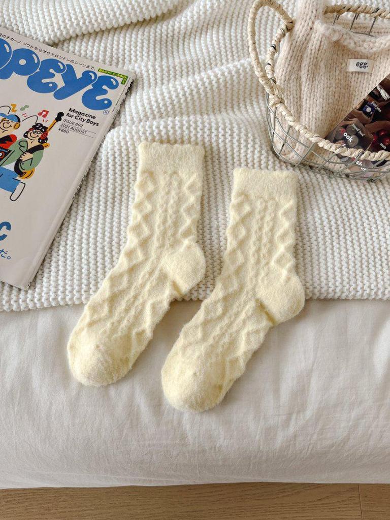 Women's Plush Mid-Calf Socks with Thick Velvet Lining - Australian Wool, Warm Autumn/Winter Style, Cozy Home Floor Length.