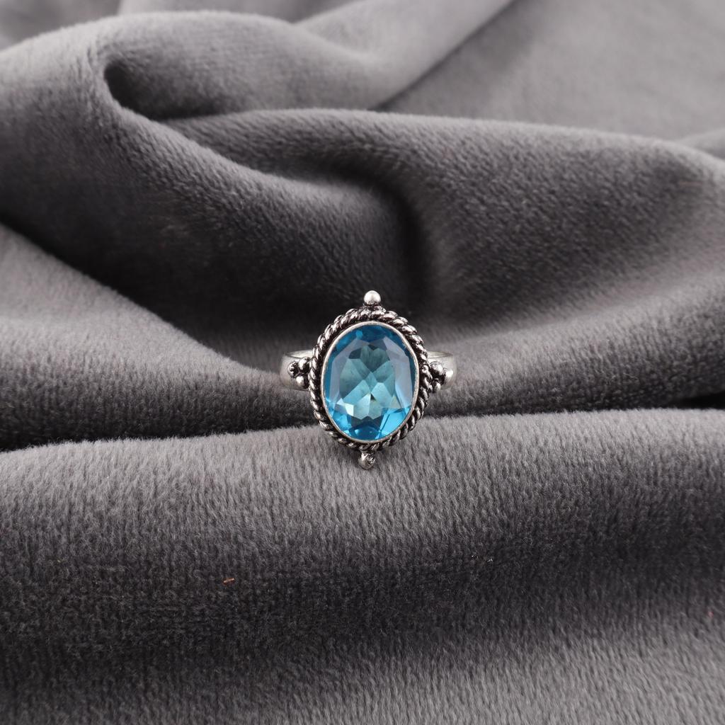 Swiss Blue Topaz Jewelry Gemstone Ring, 925 Sterling Silver Attractive Ring Jewelry Handmade Ring, Healing Jewelry For Gift