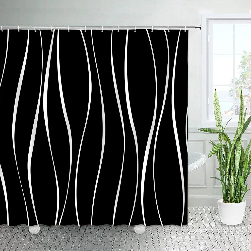 Modern Shower Curtains with Hooks Geometric Bath Curtains For Bathroom Bathtub Waterproof Personality Polyester Cloth Home Decor