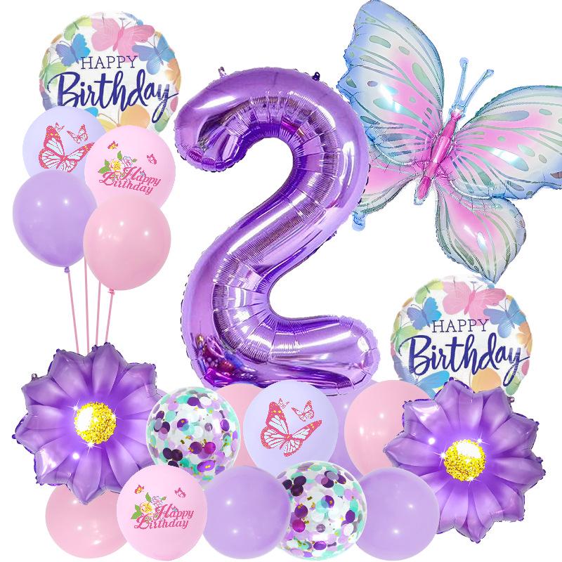 Purple Butterfly Flower Balloon Set for Girl's First Birthday Party Decor