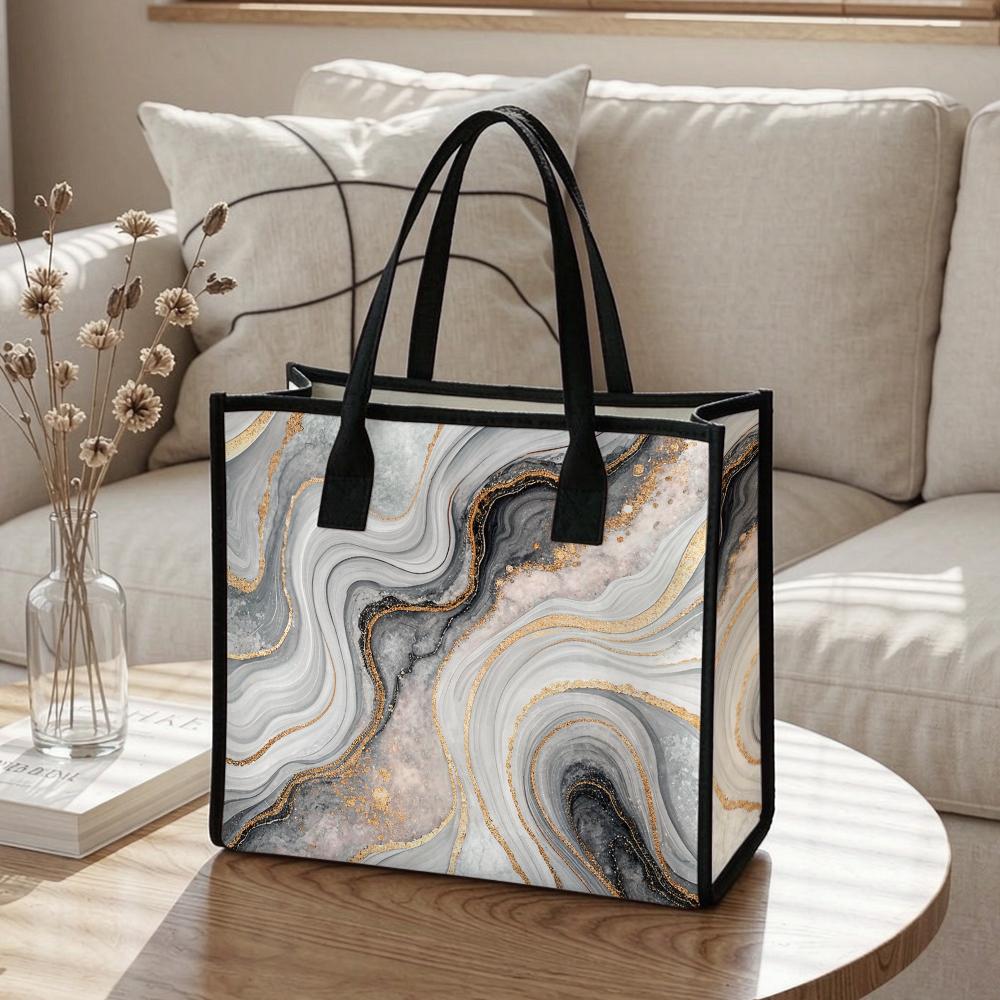 Marble Pattern Tote Bag Fashion Daily Handbag for Women Portable Versatile Casual Shoulder Bag for Shopping Work Travel
