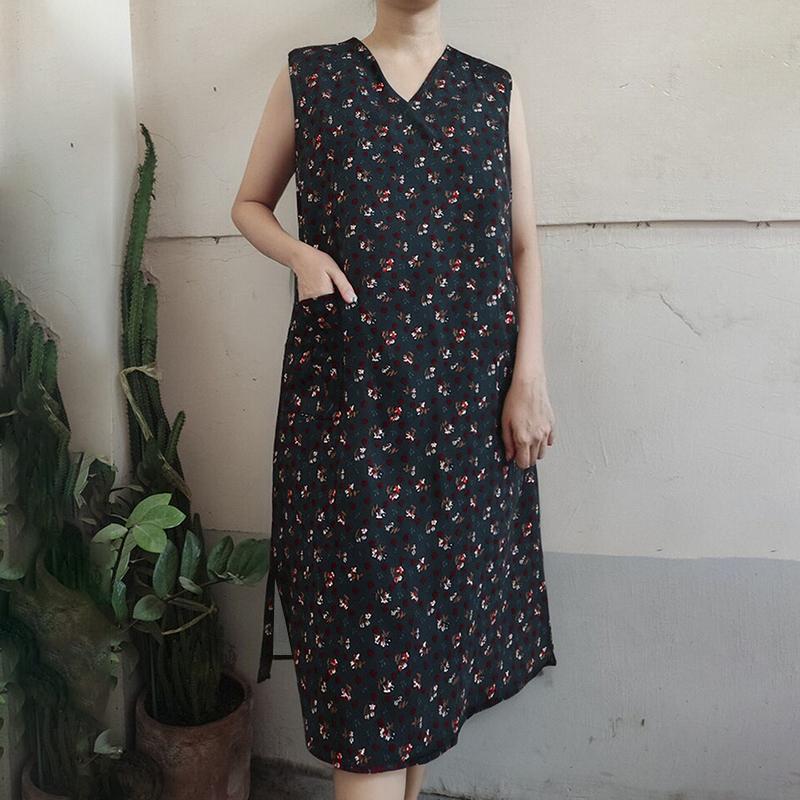 

ZANZEA Women Floral Print Casual Sleeveless Cotton Dress 5XL чорний