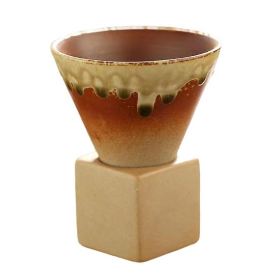 Conical Coffee Cup Japanese Style Retro Ceramic Coffee Cup Rough Pottery Tea Cup Latte Cup for Home Office