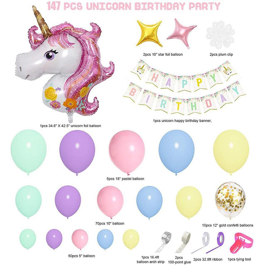 Macaron Pink Purple Blue Confetti Birthday Balloon Set Unicorn Children'S Birthday Party