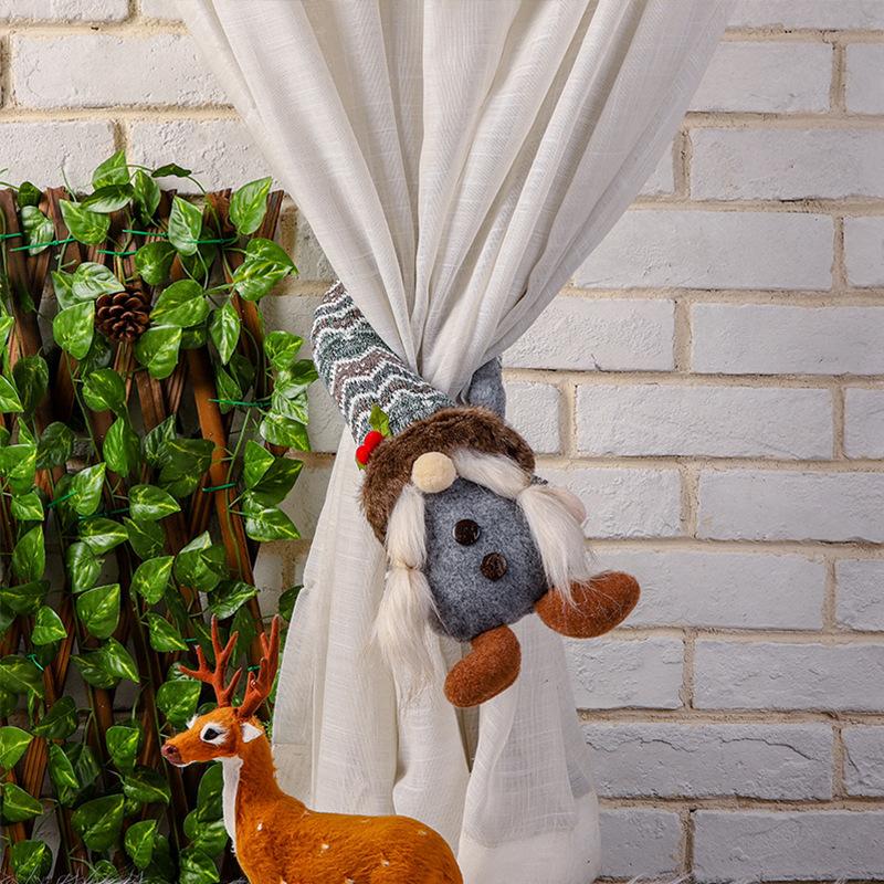Christmas Curved Hat Faceless Doll Curtain Buckle Couple Doll Curtain Hug Living Room Bedroom Decoration Props