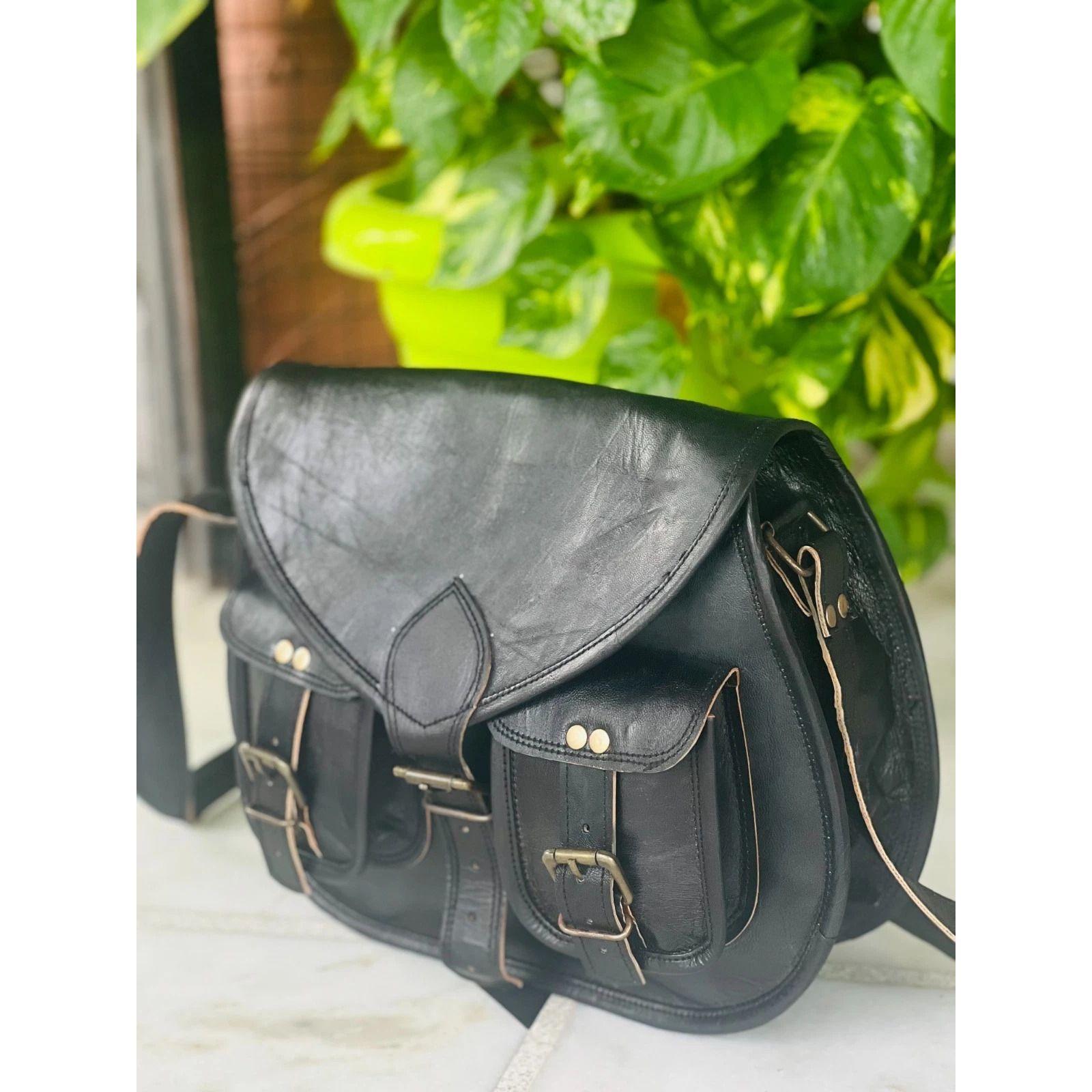 

Винтажная сумка-седло из натуральной козьей кожи черного цвета, сумка-мессенджер через плечо, большая вместимость 13 x 10 x 4 in