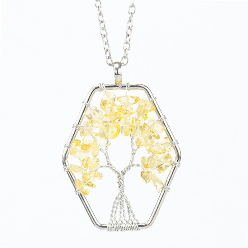 

Hand-Wound Natural Gravel Crystal Hexagonal Loose Root Tree Of Life Fortune Tree Necklace Women S Necklace N18 цитриновый