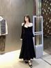 French Style Lace V-Neck Knot Dress: Contrasting Colors, Two-Wear A-Line Skirt for a Chic Autumn/Winter Look