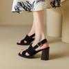 High-heeled Sandals Women's Summer New Fish Mouth Rear Empty Thick Heel Open-toed Sandals Black Women's Fashion Shoes
